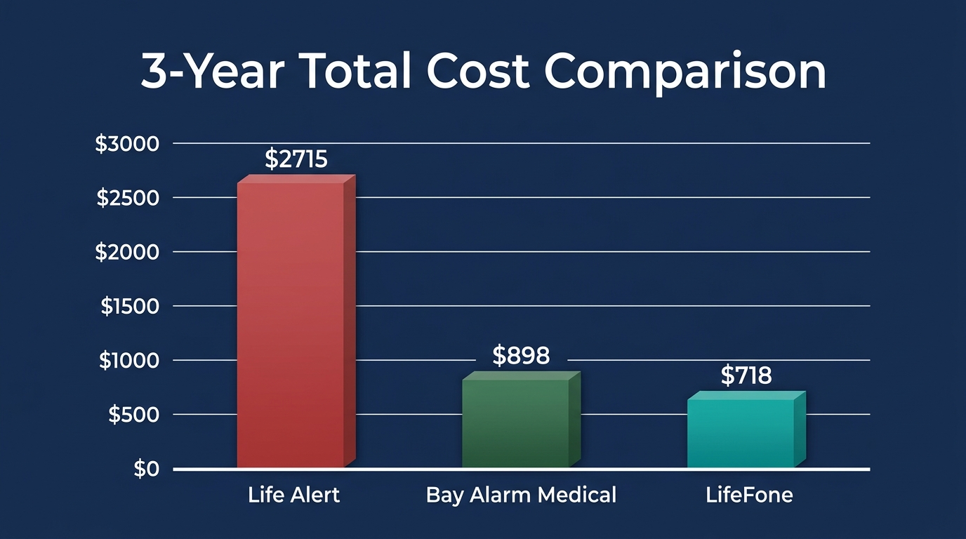 3-Year Total Cost Comparison: Life Alert vs Bay Alarm Medical vs LifeFone