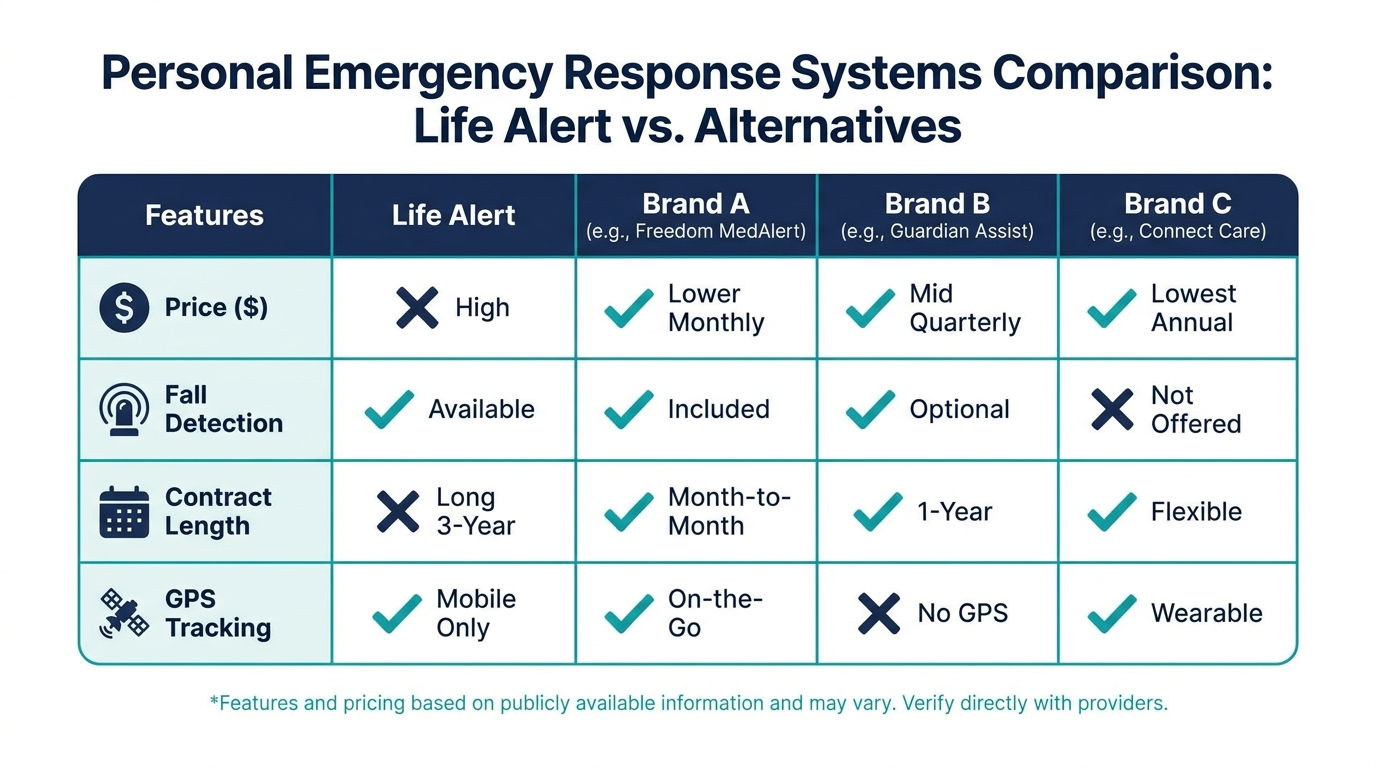Life Alert alternatives comparison chart for seniors