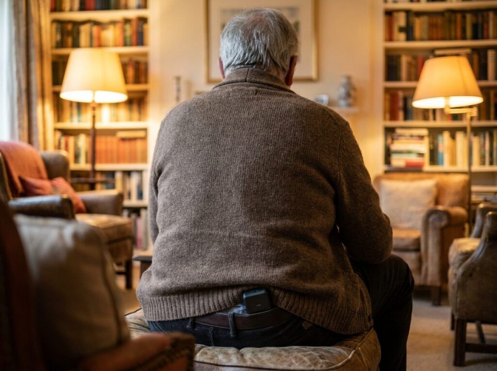 AngelSense GPS tracker for elderly clipped discreetly inside clothing
