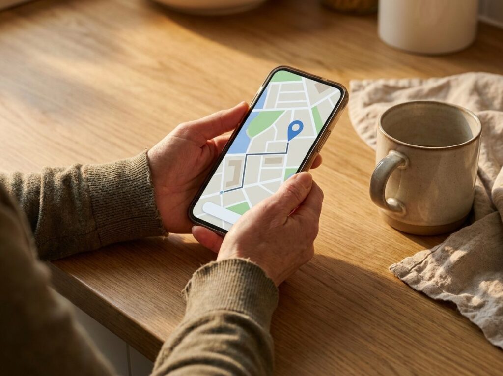 Caregiver viewing AngelSense location tracking app on a phone