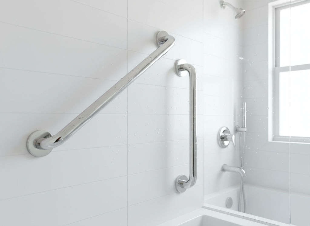 Shower safety bars kit with angled and vertical grab bars